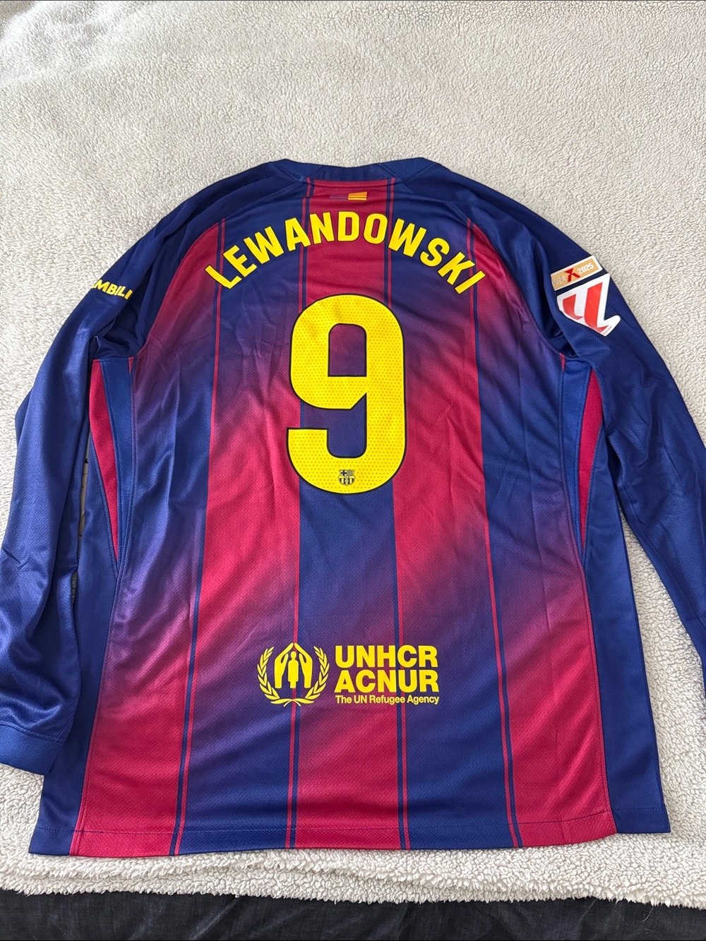 FC Barcelona #9 Robert Lewandowski 2025-26 La Liga Home Nike Long Sleeve Jersey